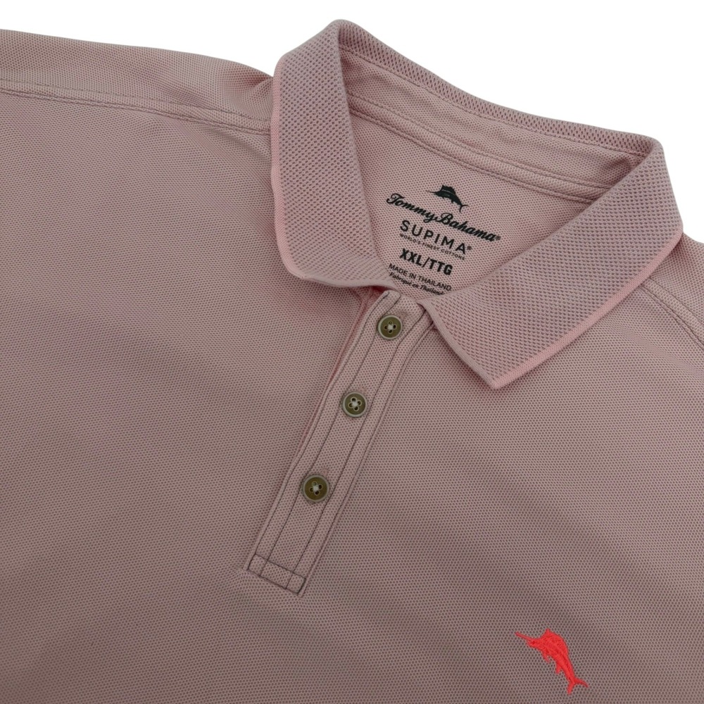 Tommy Bahama Polo Shirt‎ Mens XXL Pink Supima Cotton Short Sleeve Marlin Logo